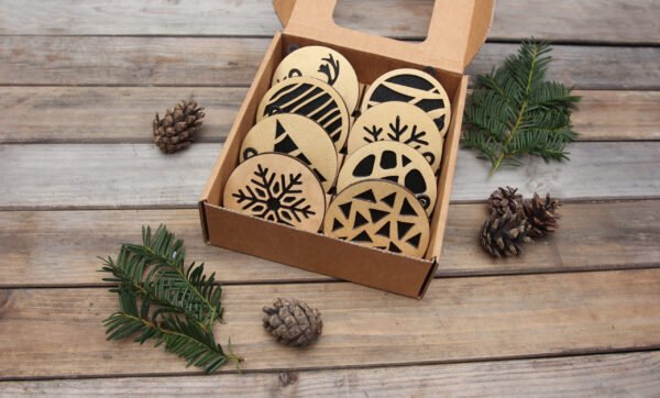 Christmas Wooden Baubles Golden and Black - Image 3